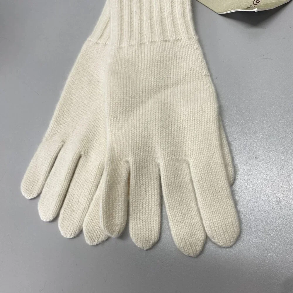 NEW STATE Cashmere Unisex Plain Knit Gloves – Undyed White – One Size